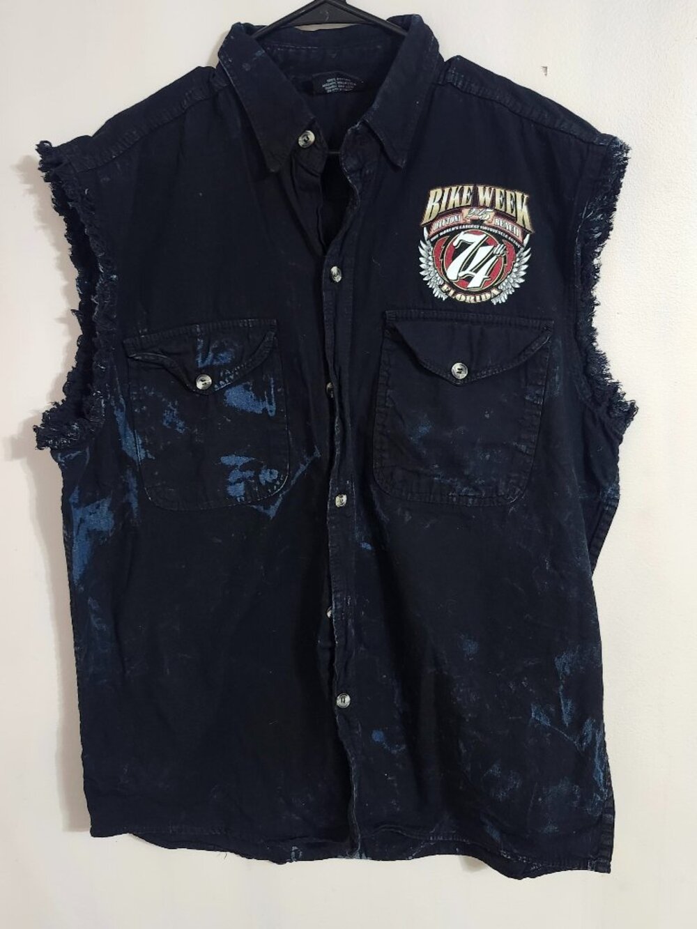 Bleached and Distressed Daytona Beach Bike Week Cut Off Vest size L